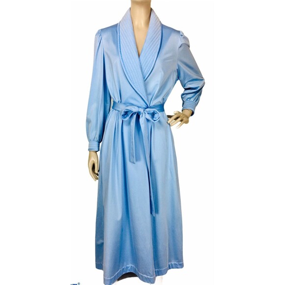 VTG 70s Vanity Fair Periwinkle Blue Puff Sleeve Belted Robe Women's Size Small - Picture 1 of 8